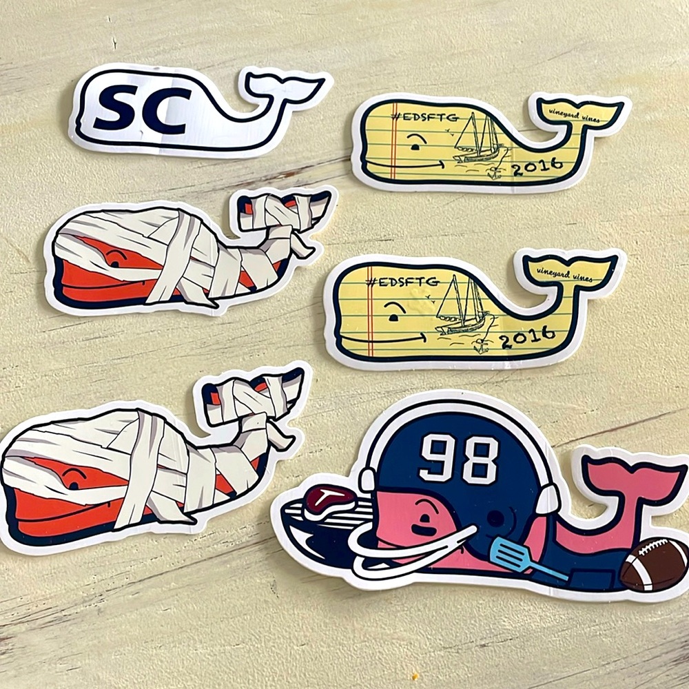 New Set of 6 Vineyard Vines Whale Stickers